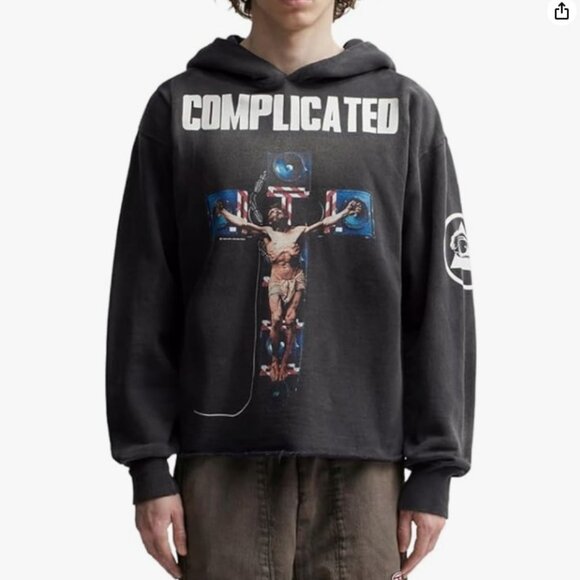 SizeL Saint Michael Complicated Jesus Christ Boombox Cross Hoodie All Seeing Eye - Picture 3 of 15
